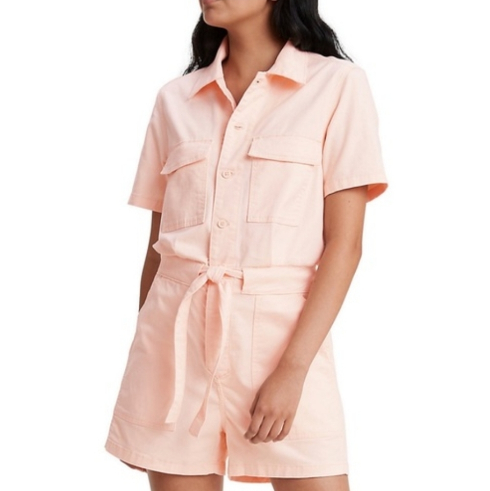 Levis Womens Denim Romper Utility Shorts Light Pink Shortalls Shorts Xl